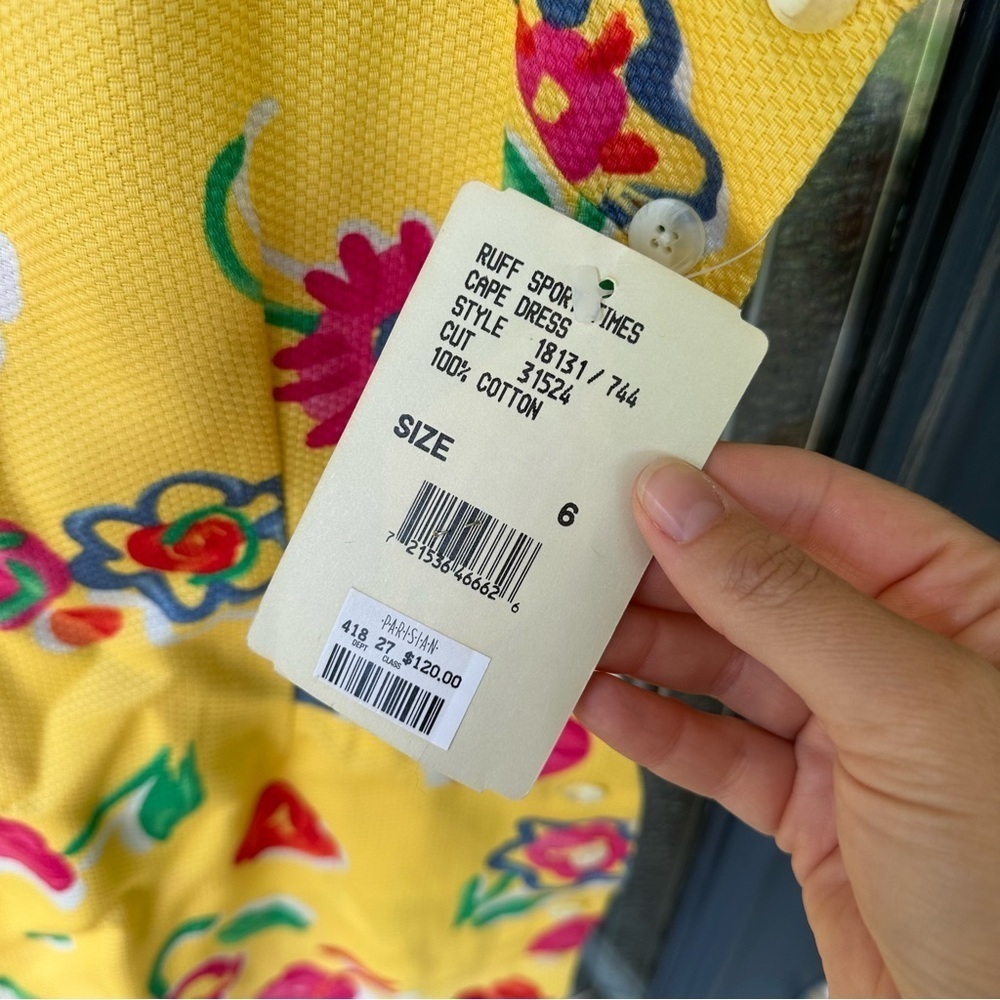 Vintage ruff hewn nwt size 6 yellow floral dress sleeveless fitted cottagecore - Picture 3 of 7